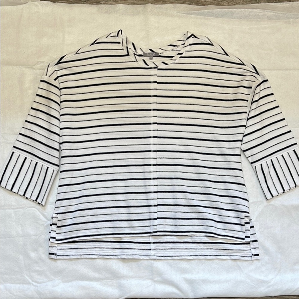 Habitat XL Top Black White Stripes Boxy Fit Ladies Cotton Office Dressy Artsy